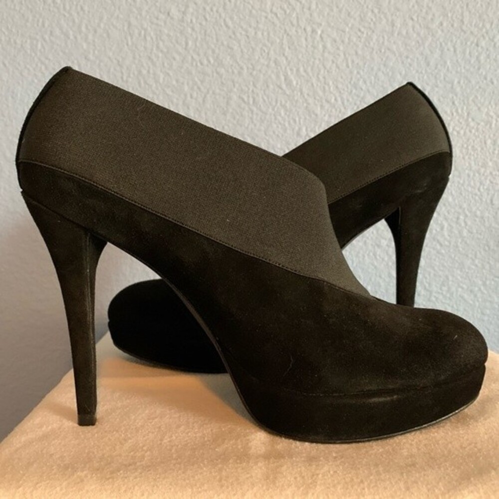 Stuart Weitzman Black Suede & Elastic Platform Ankle Booties